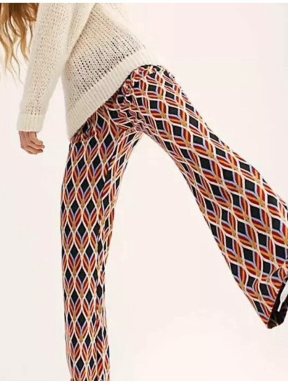 Free People sz 10 Knit Party Jacquard RetroPants EUC